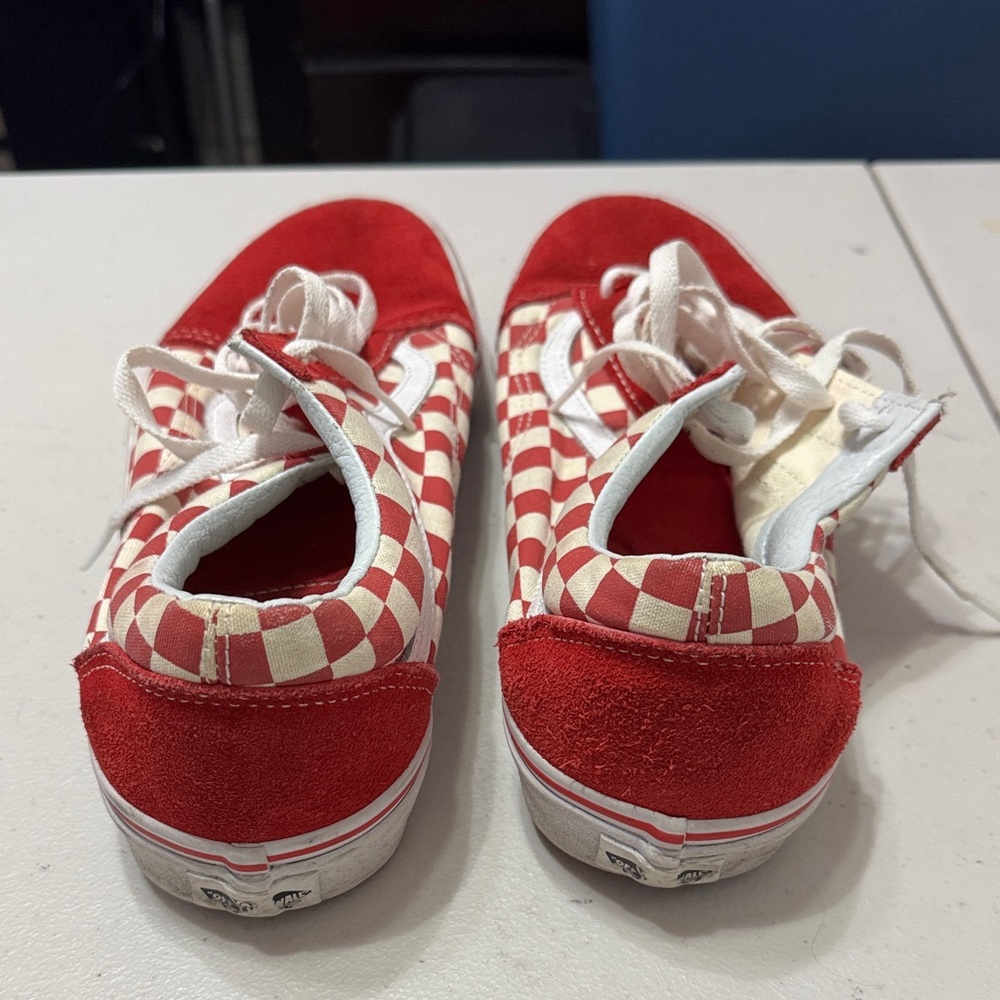 Vans Men’s Red and White Checkered Sneakers - Picture 2 of 5